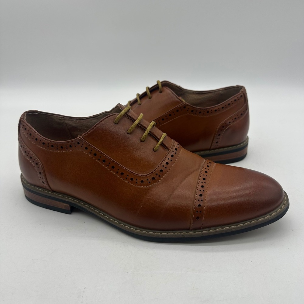 Bruno Marc PRINCE-5 Mens Size 9 Cognac  Cap Toe Brogue Brown Oxford Dress Shoes